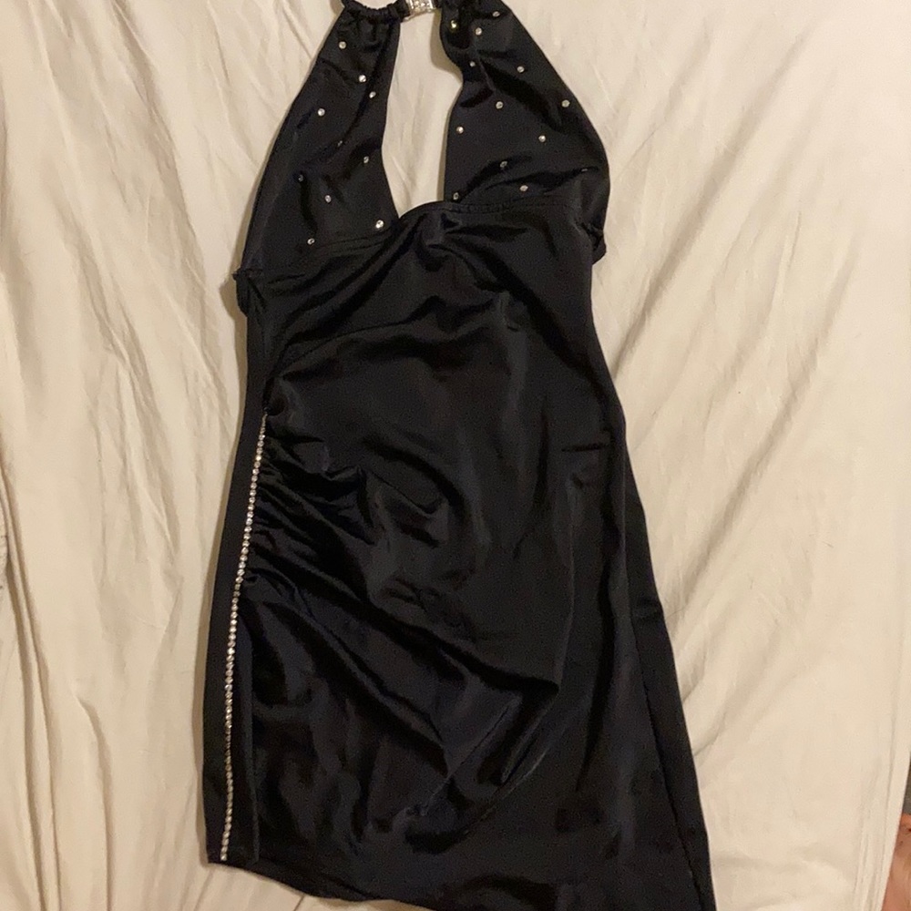 Black halter top mini dress